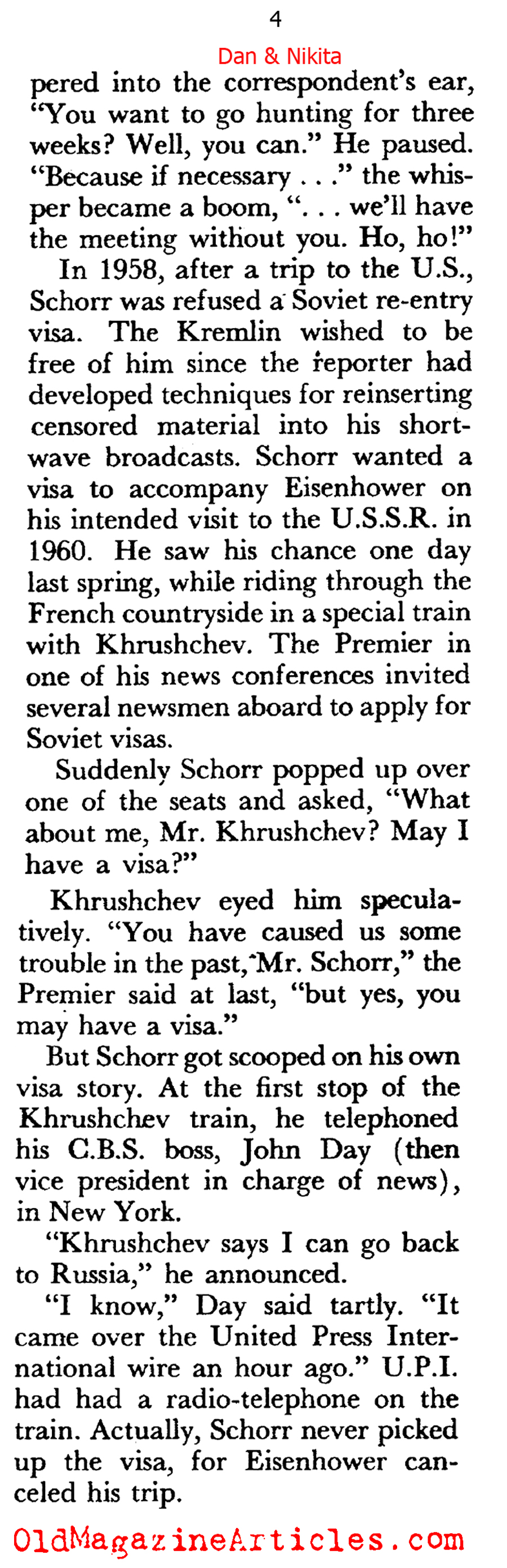 Journalist Daniel Schorr and Premier  Khrushchev (Coronet Magazine, 1961)