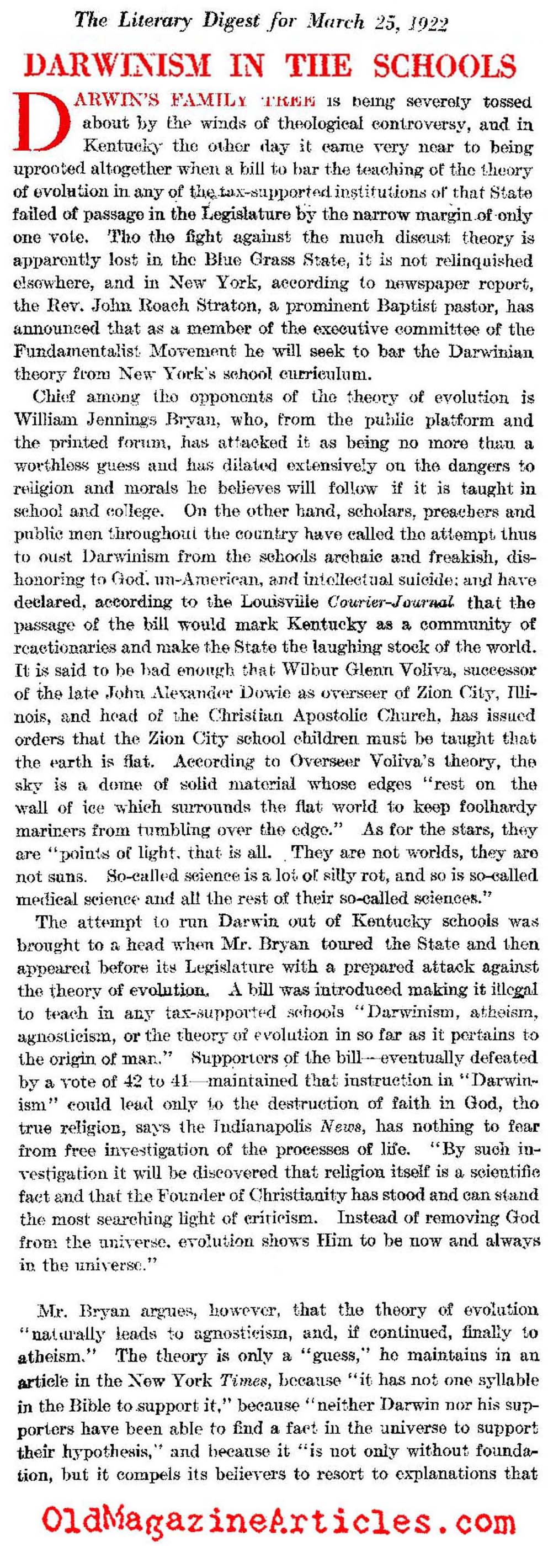 Charles Darwin and 1920's Society  (The Literary Digest, 1922)