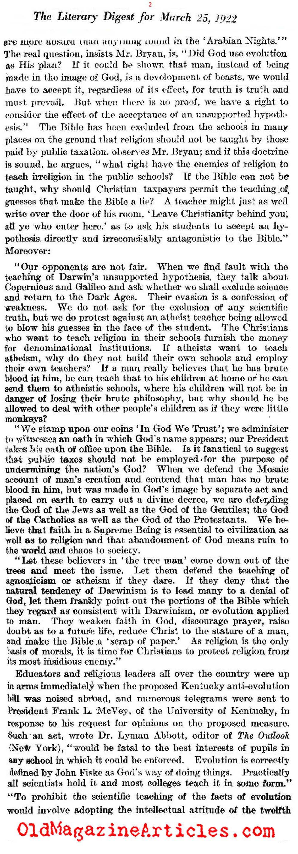 Charles Darwin and 1920's Society  (The Literary Digest, 1922)