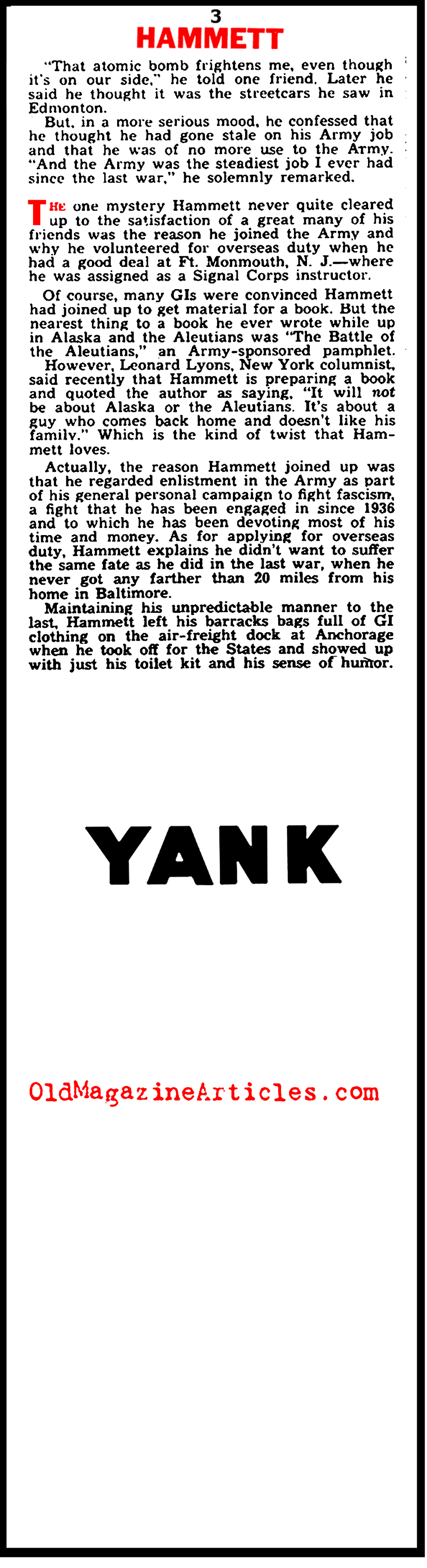 Dashiel Hammett Fights the Fascists (Yank Magazine, 1945)