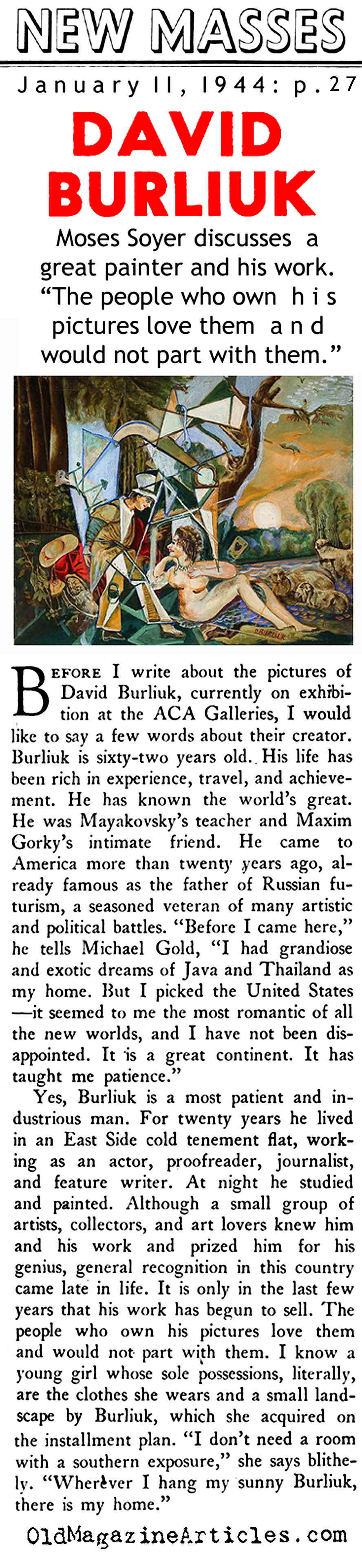 Moses Soyer on David Bruliuk (New Masses Magazine, 1944)