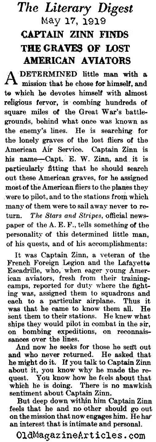 Finding the Graves of American Aviators (Literary Digest, 1919)