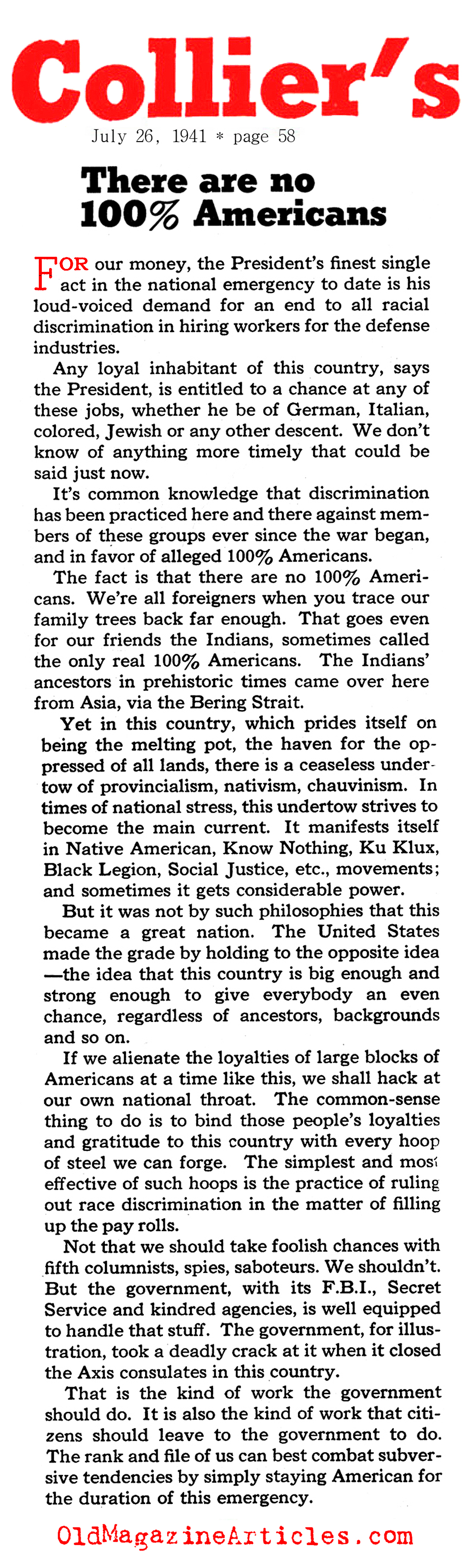 An Anti-Discrimination Law on the Home Front (Collier's Magazine, 1941)