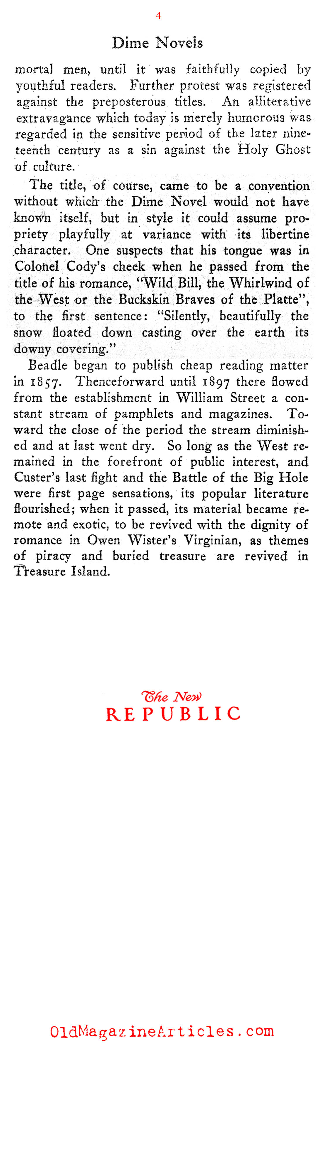 NY Public Library Exhibits Dime Novels (The New Republic, 1922)