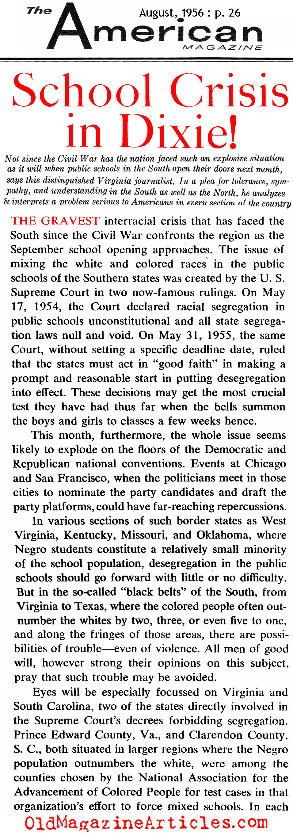 ''School Crises in Dixie'' (American Magazine, 1956)