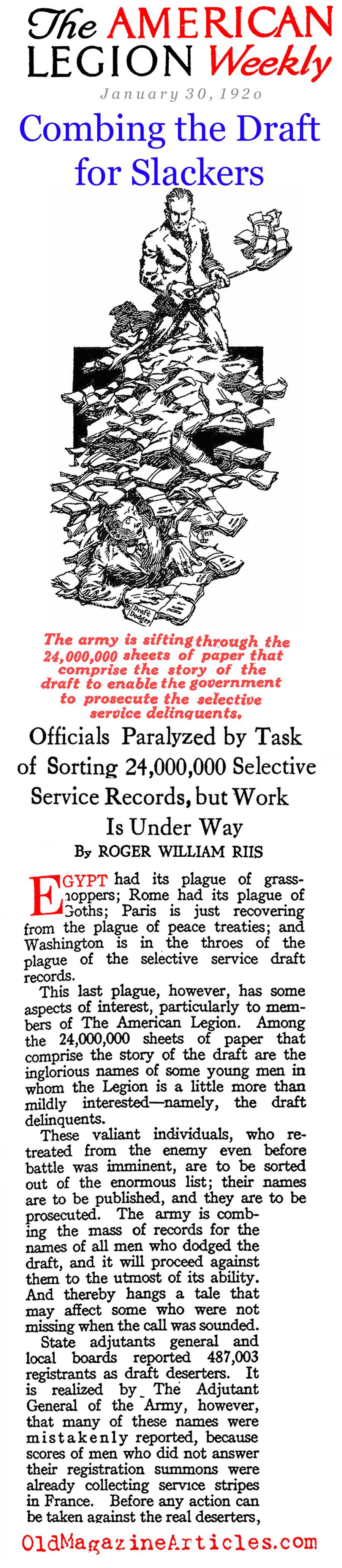 In Search of the W.W. I Draft Dodgers (American Legion Weekly, 1920)