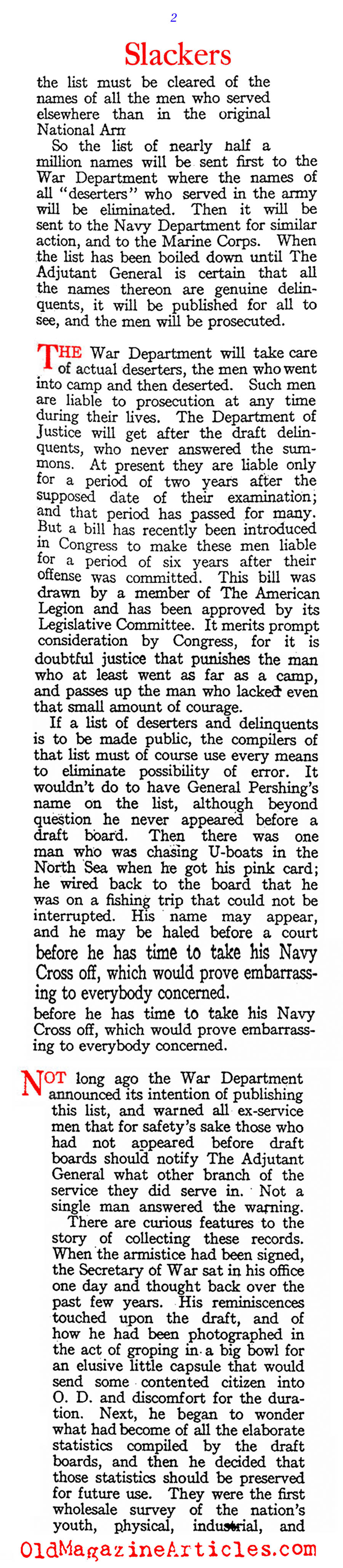 In Search of the W.W. I Draft Dodgers (American Legion Weekly, 1920)