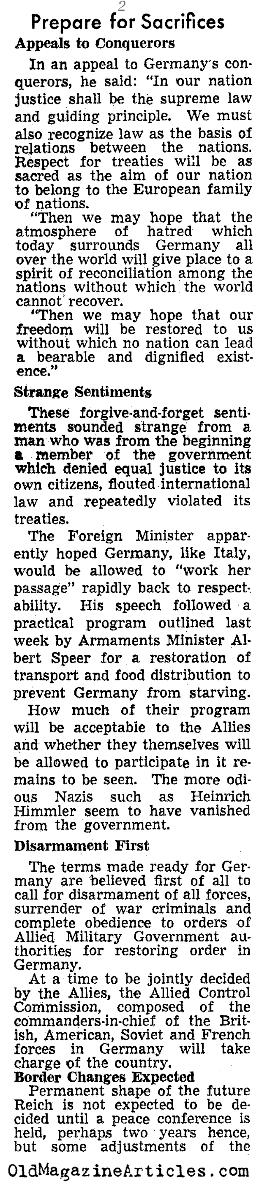 Doenitz' Aid Warns of Hardships (Philadelphia Record, 1945)