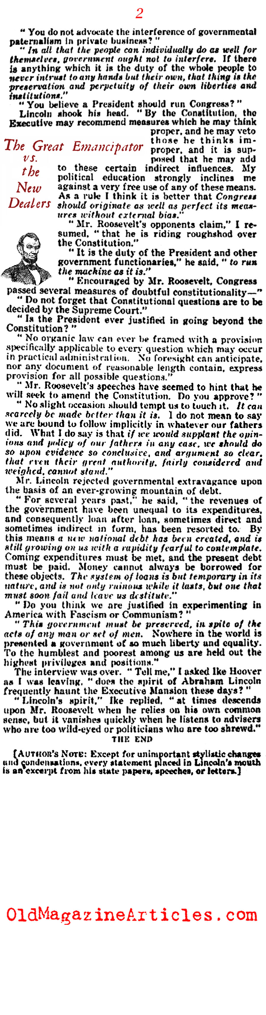 ''If Lincoln Were in the White House'' (Liberty Magazine, 1936)