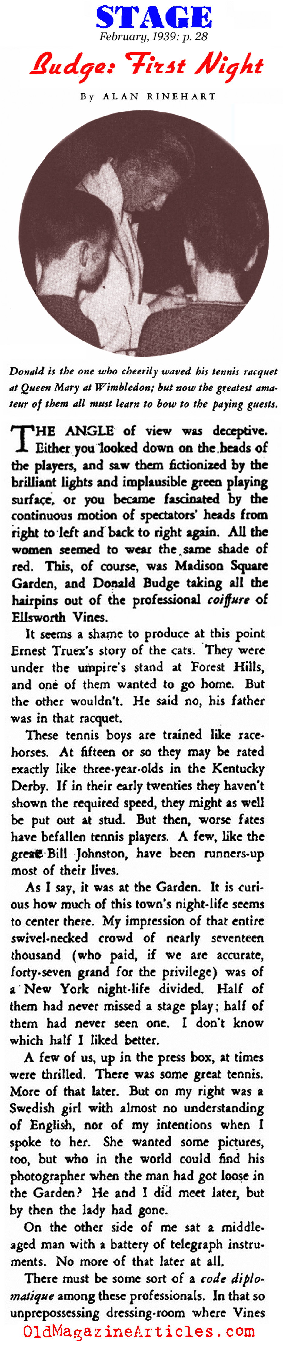 Donald Budge: 1940s Tennis Champ (Stage Magazine, 1939)