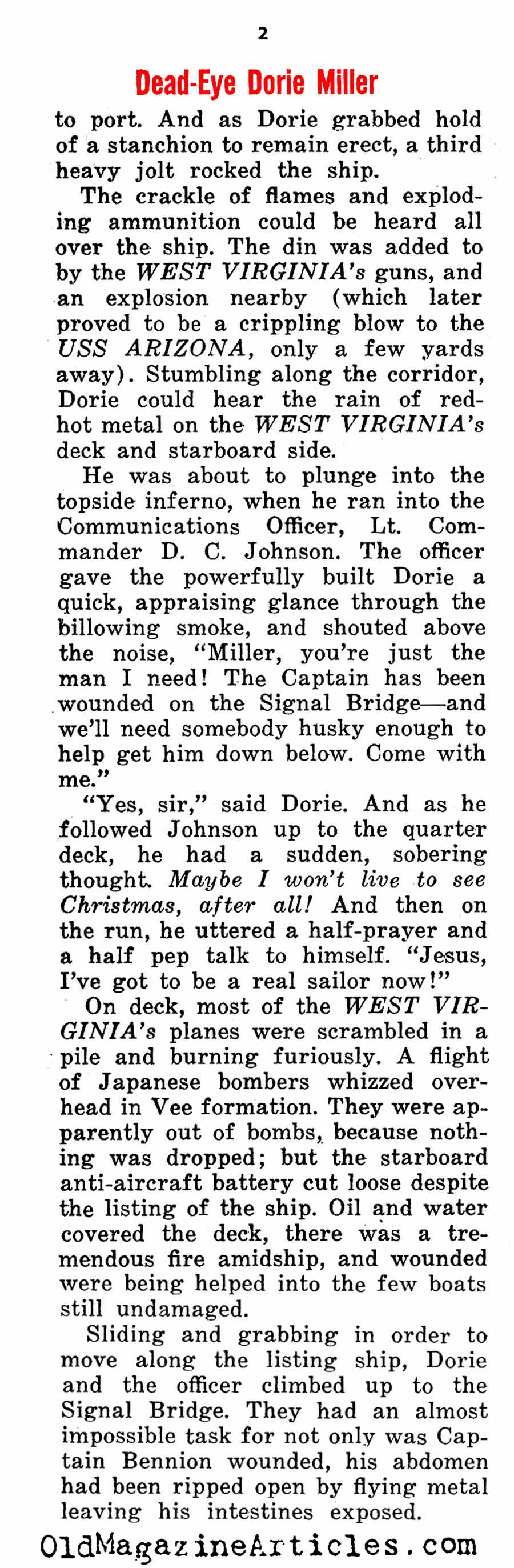 Dorie Miller at Pearl Harbor  (Bluebook Magazine, 1962)