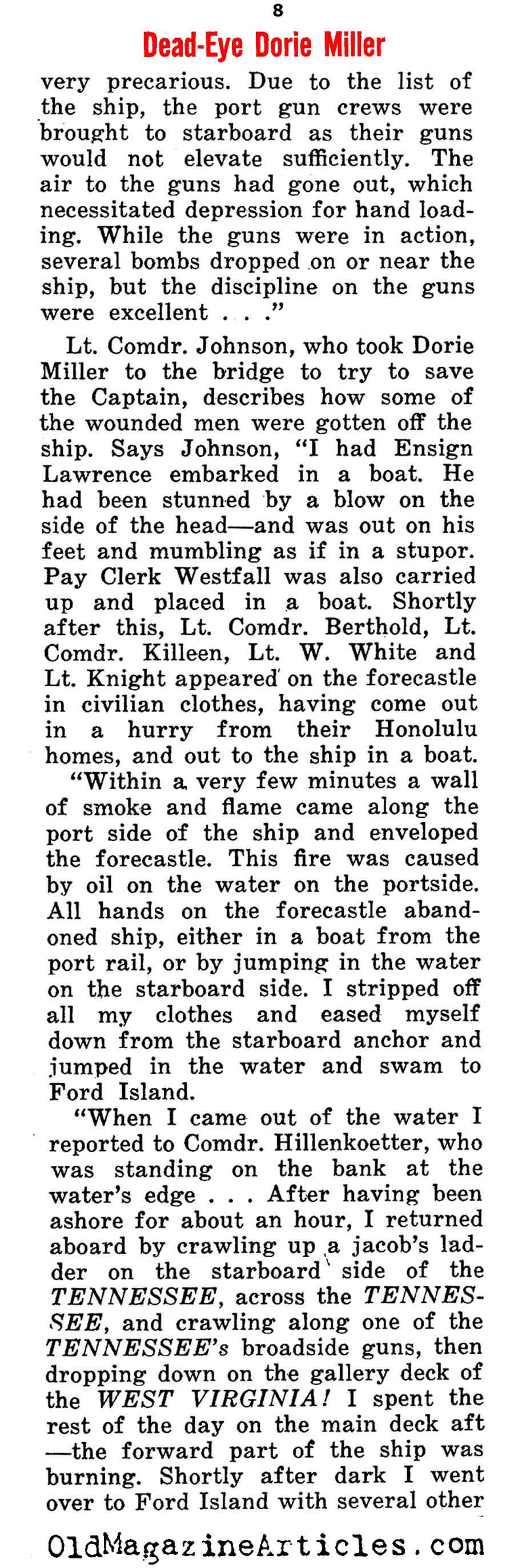 Dorie Miller at Pearl Harbor  (Bluebook Magazine, 1962)