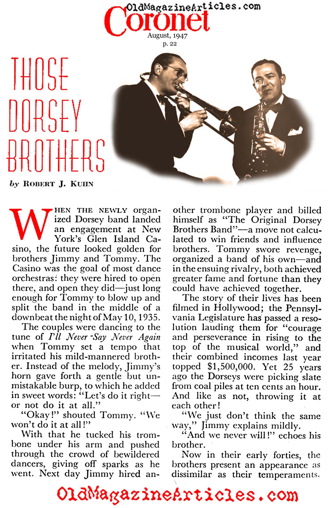 The Feuding Dorsey Brothers (Coronet Magazine, 1947)