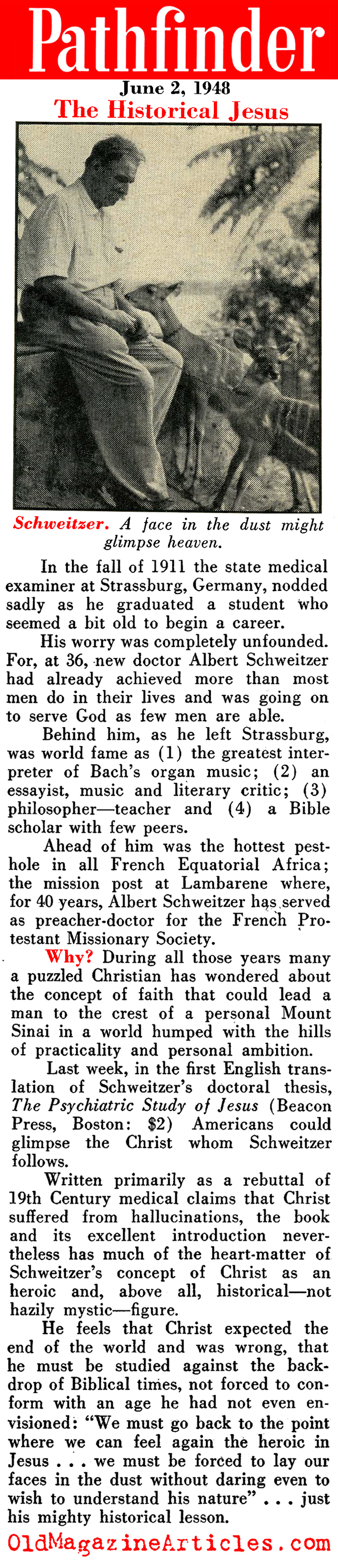 Dr. Albert Schweitzer (Pathfinder Magazine, 1948)