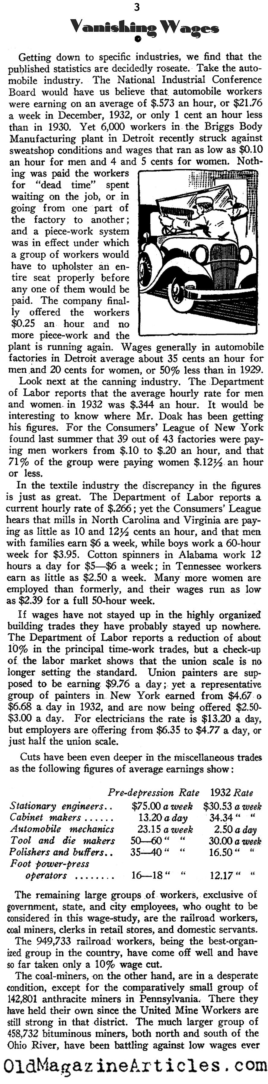 The Plummeting Salaries (New Outlook Magazine, 1933)