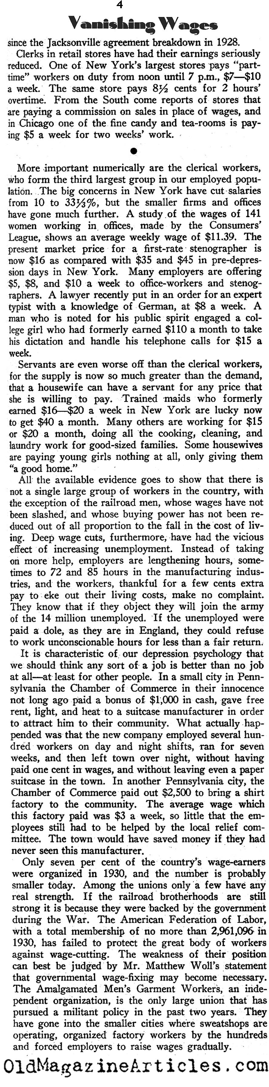 The Plummeting Salaries (New Outlook Magazine, 1933)