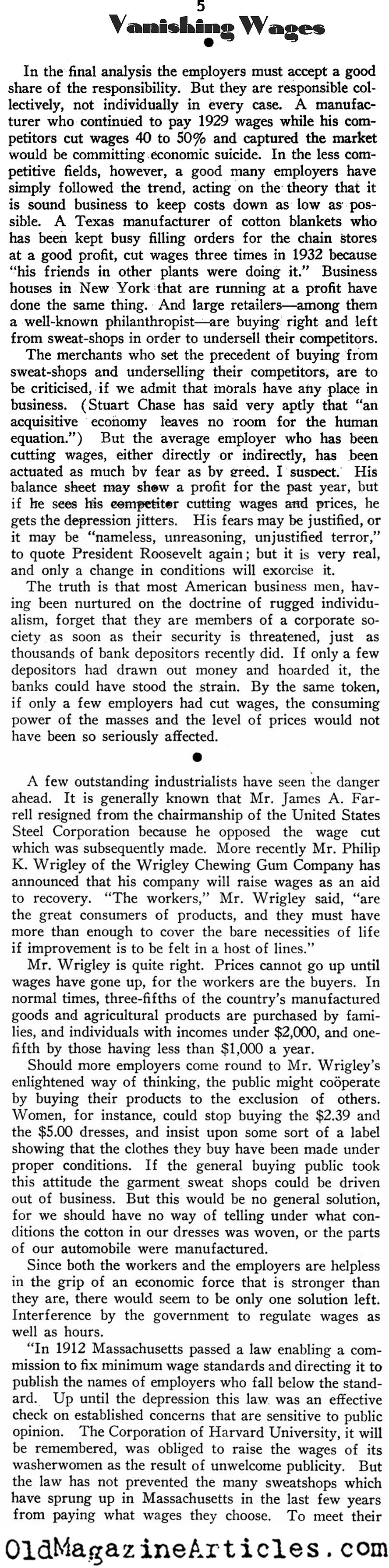 The Plummeting Salaries (New Outlook Magazine, 1933)