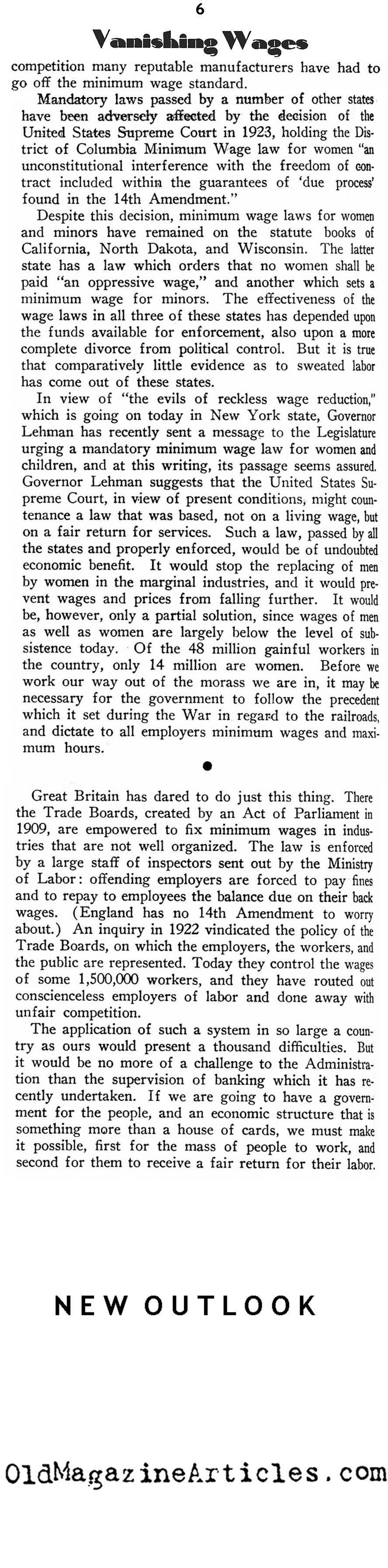 The Plummeting Salaries (New Outlook Magazine, 1933)