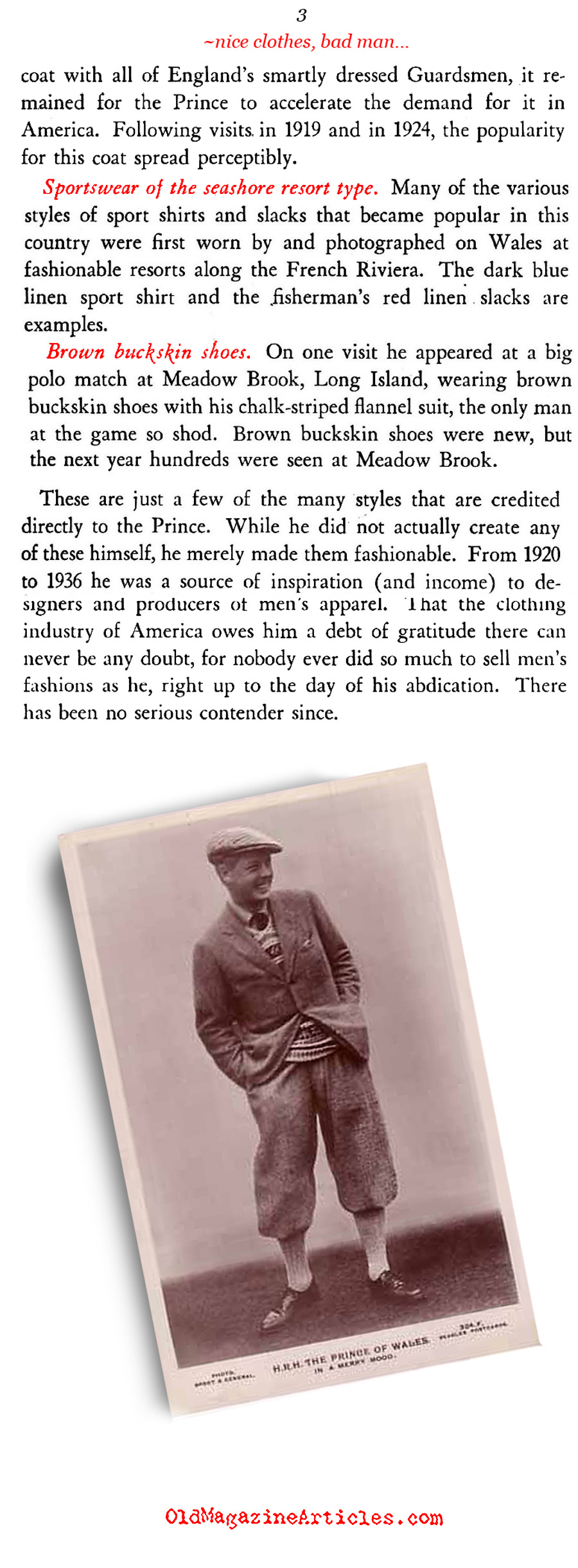 The Duke of Windsor Influences (Men's Wear, 1950)