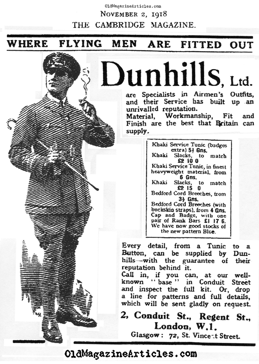Custom-Tailored Uniform Ad (Cambridge Magazine, 1918)