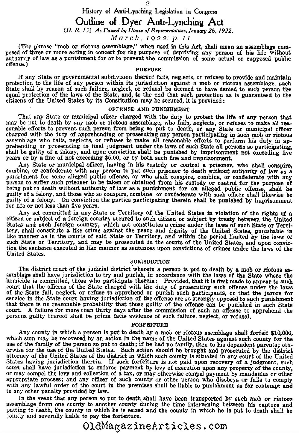 Anti-Lynching Law Debated in Congress (Congressional Digest, 1922)