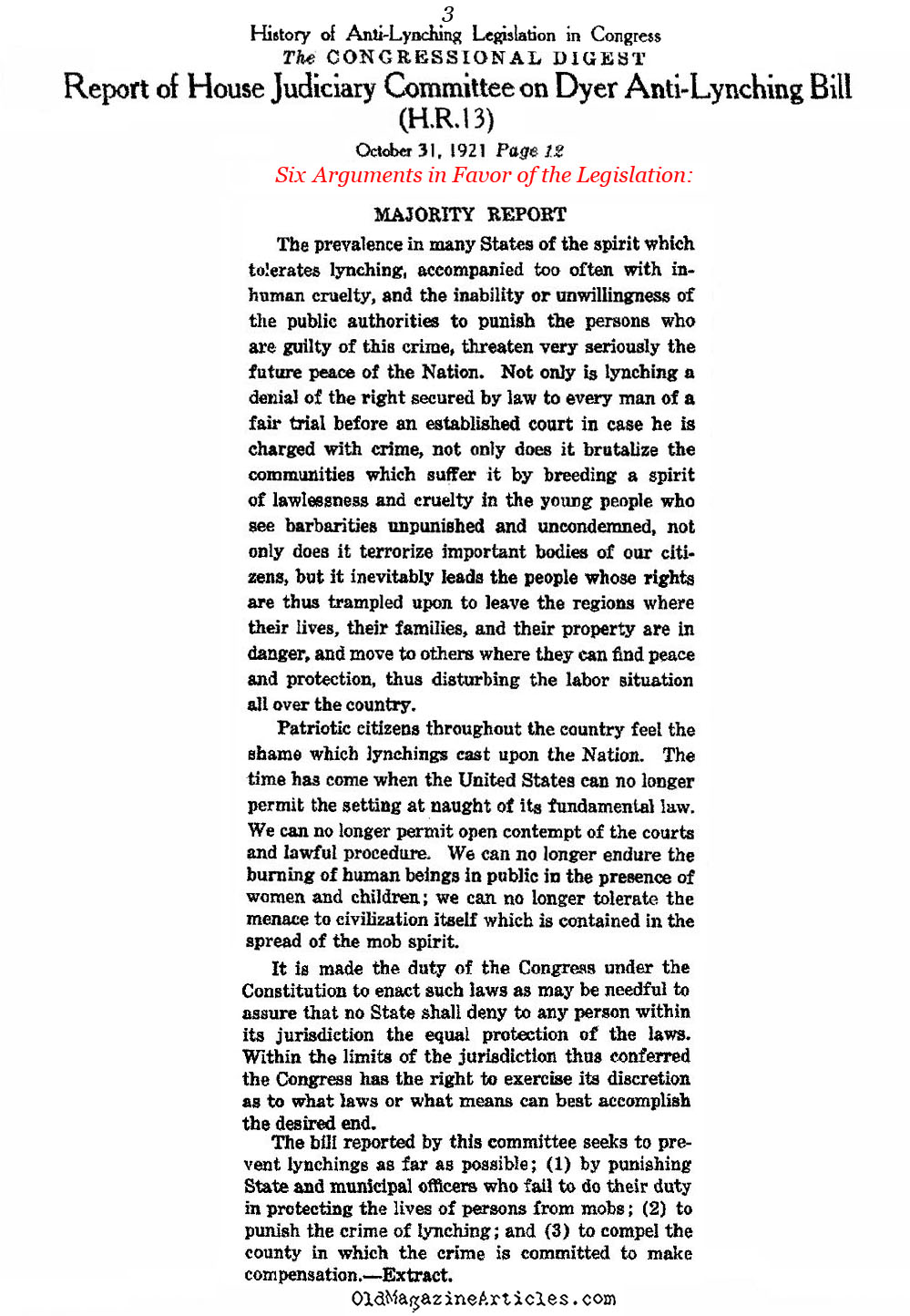 Anti-Lynching Law Debated in Congress (Congressional Digest, 1922)