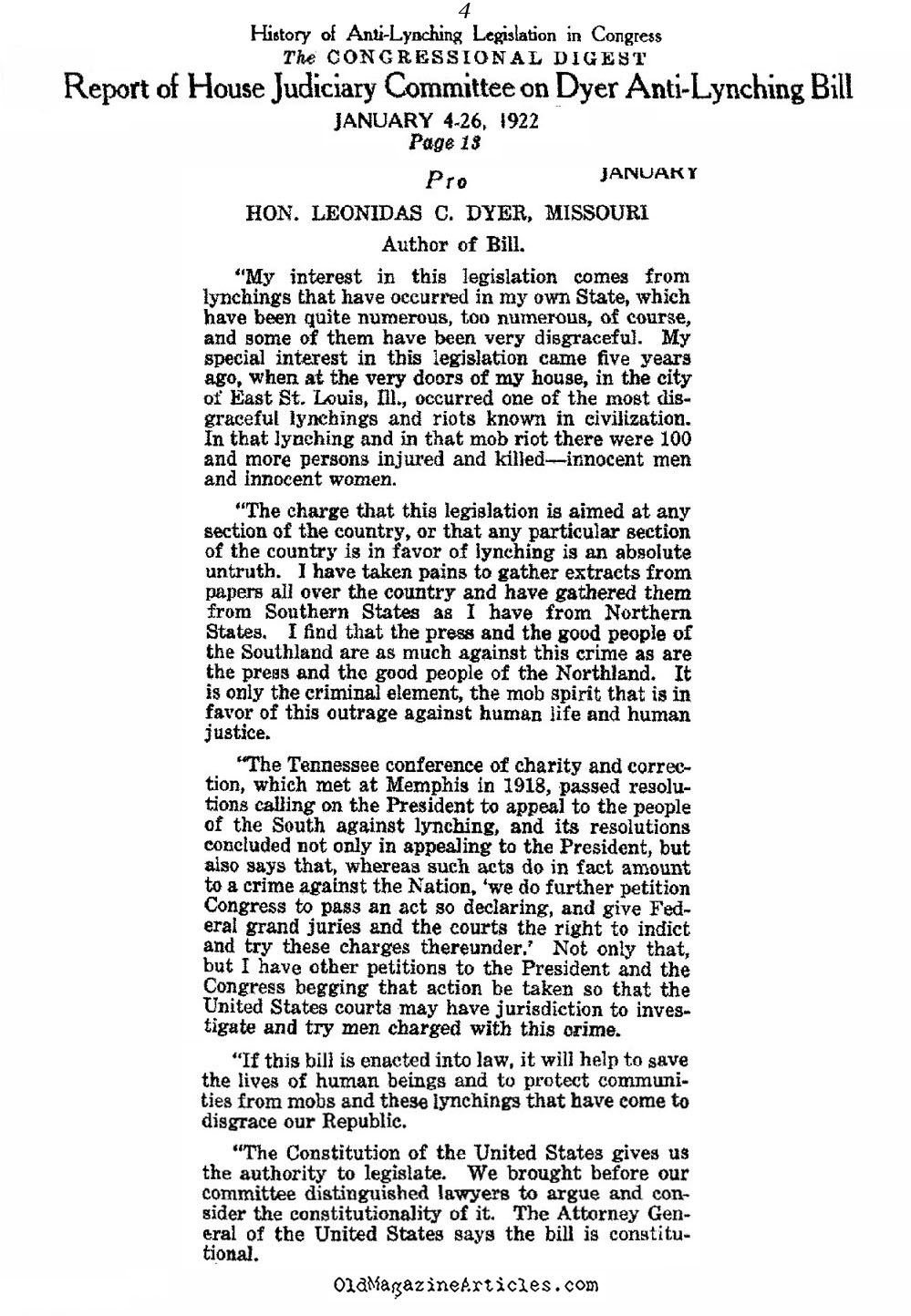 Anti-Lynching Law Debated in Congress (Congressional Digest, 1922)