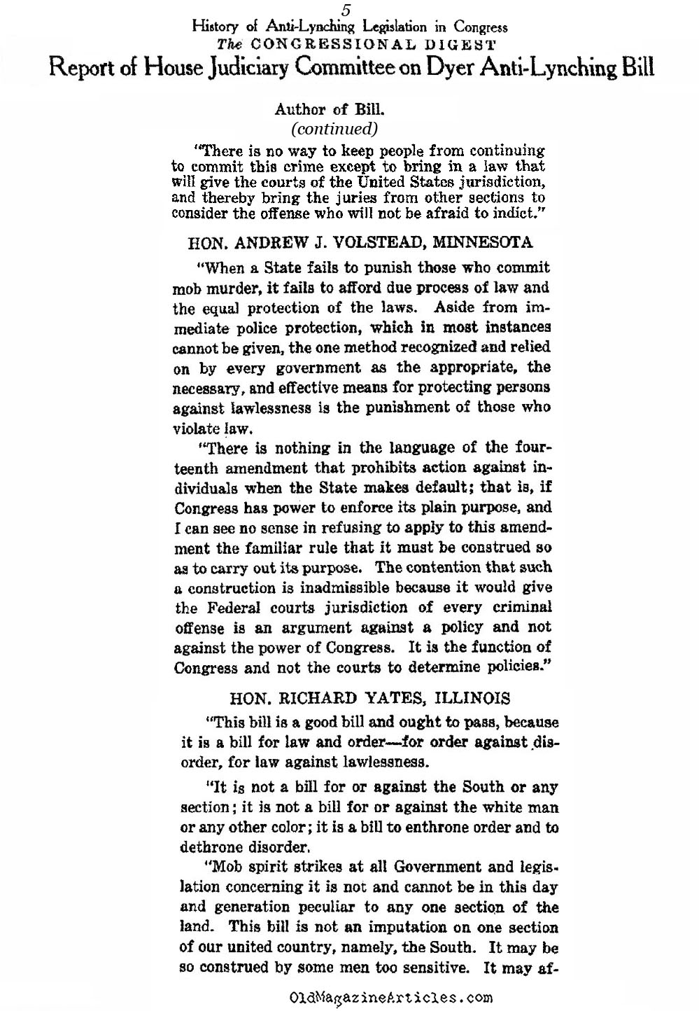 Anti-Lynching Law Debated in Congress (Congressional Digest, 1922)