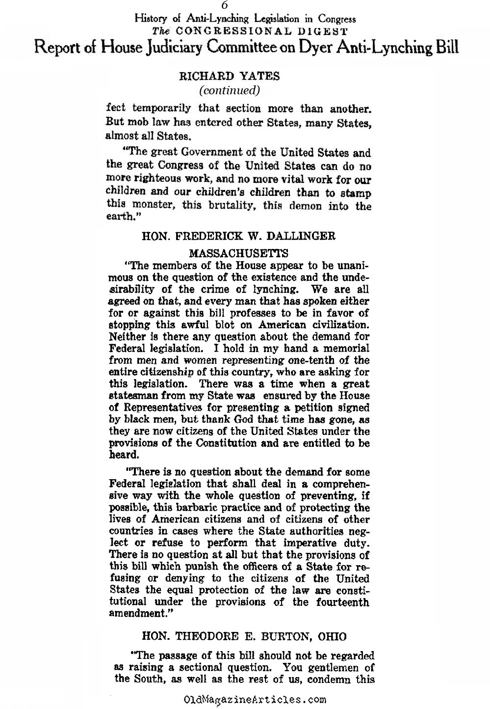 Anti-Lynching Law Debated in Congress (Congressional Digest, 1922)