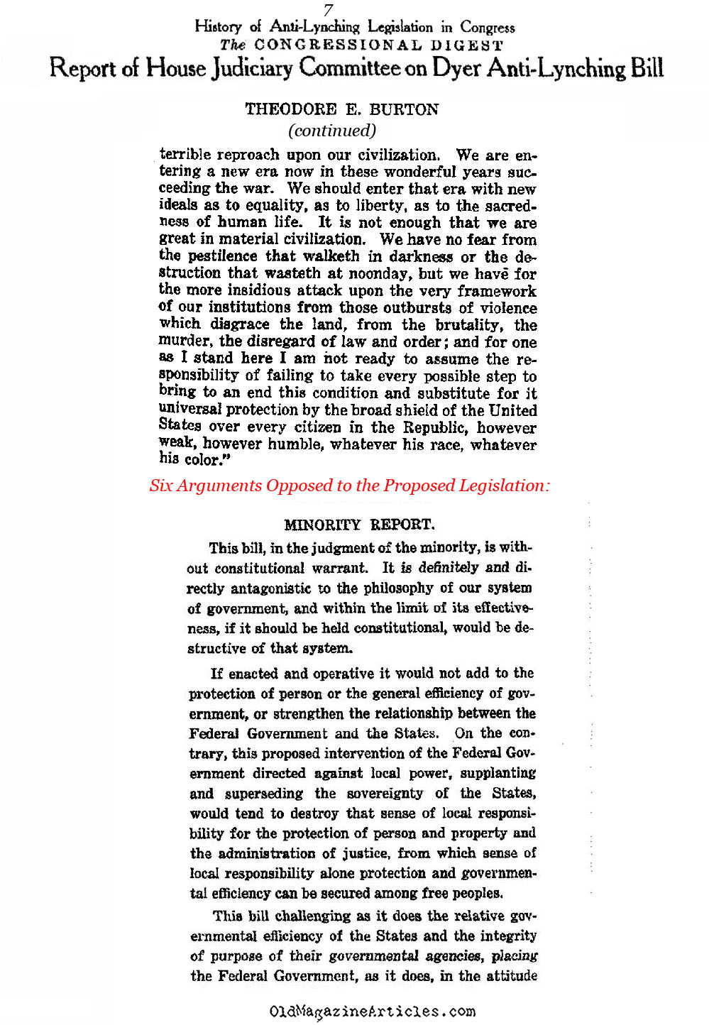 Anti-Lynching Law Debated in Congress (Congressional Digest, 1922)