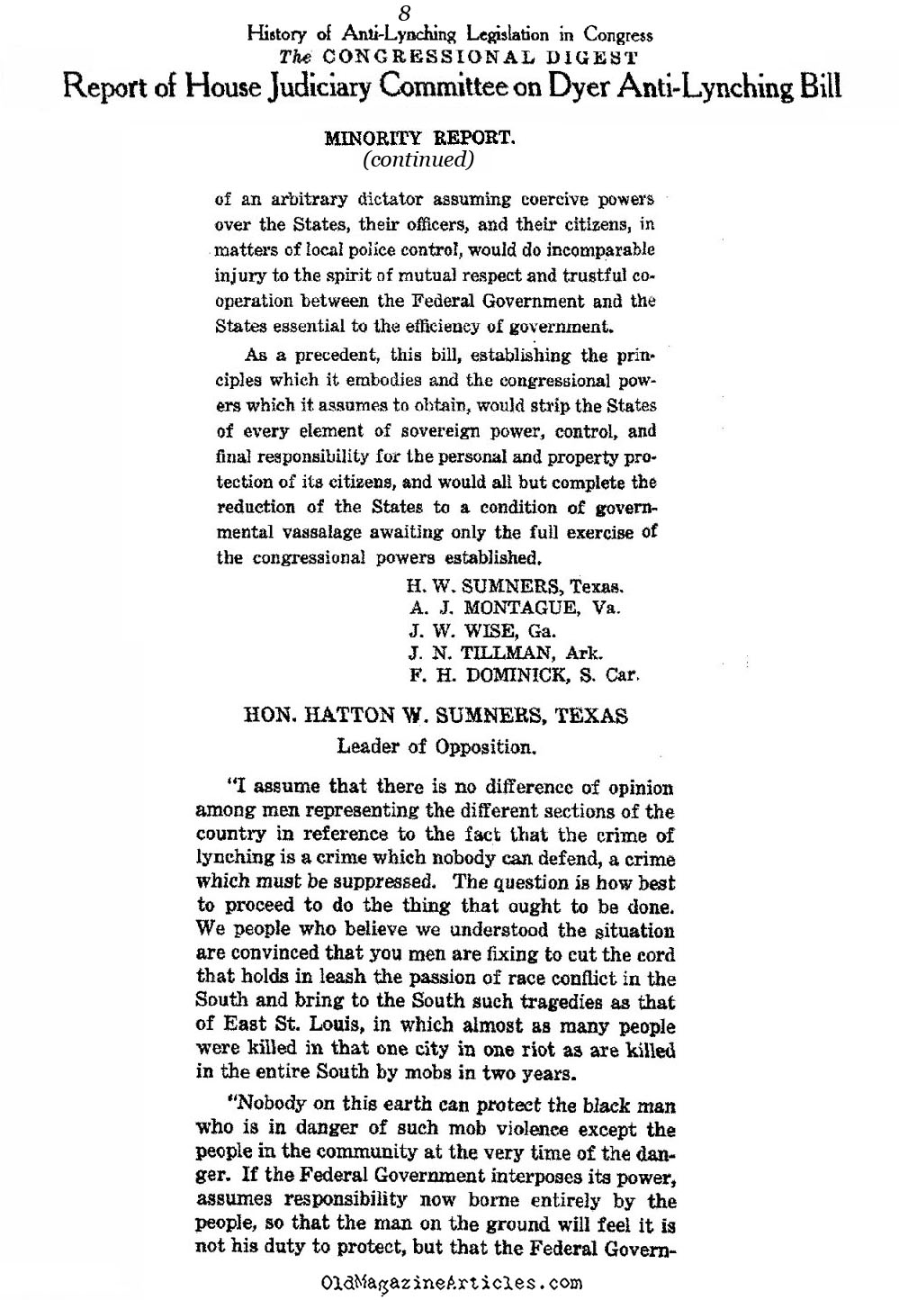 Anti-Lynching Law Debated in Congress (Congressional Digest, 1922)