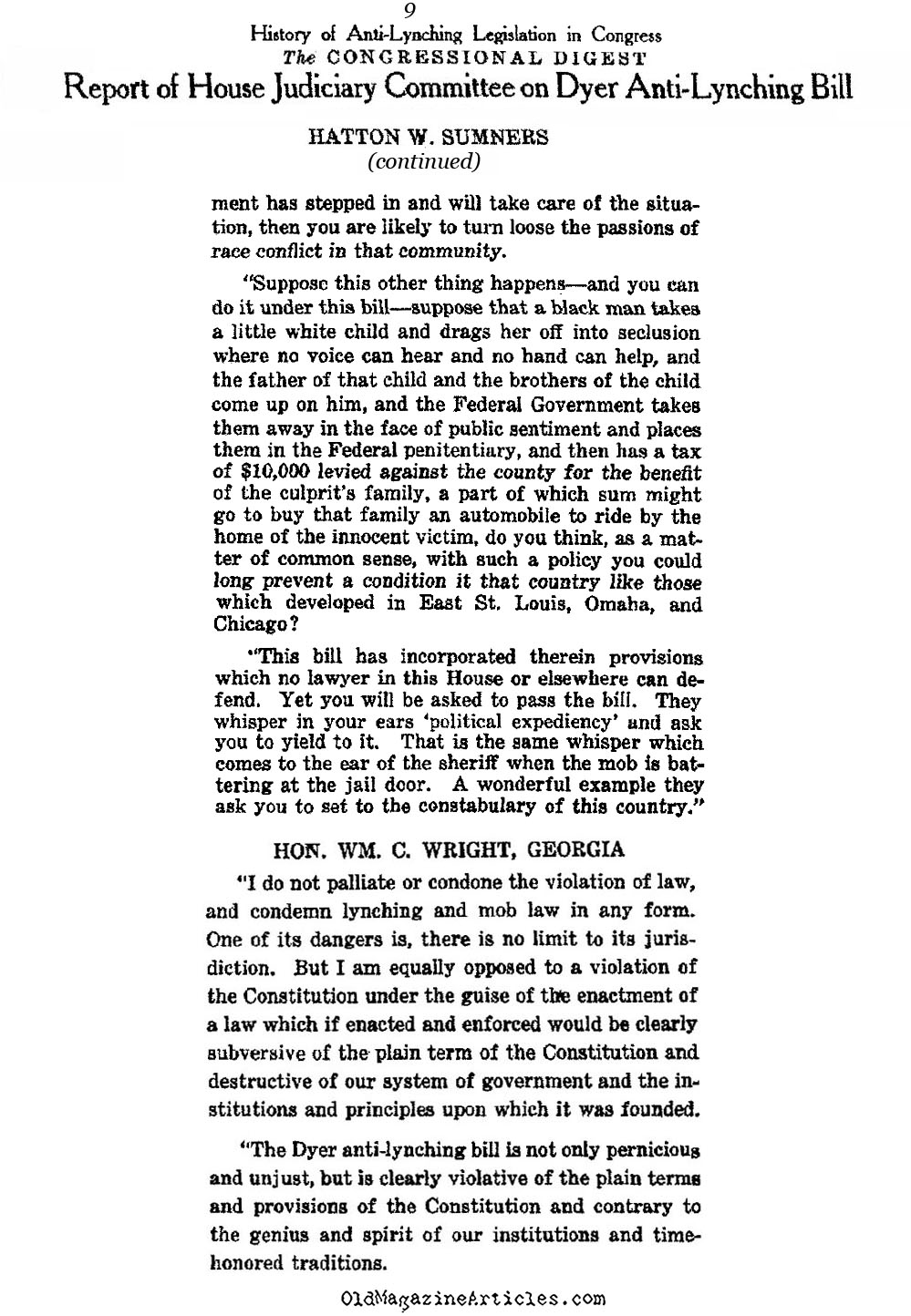 Anti-Lynching Law Debated in Congress (Congressional Digest, 1922)