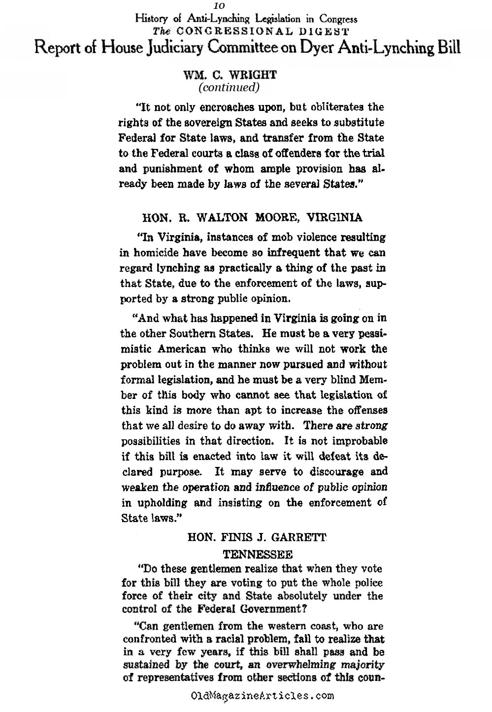 Anti-Lynching Law Debated in Congress (Congressional Digest, 1922)