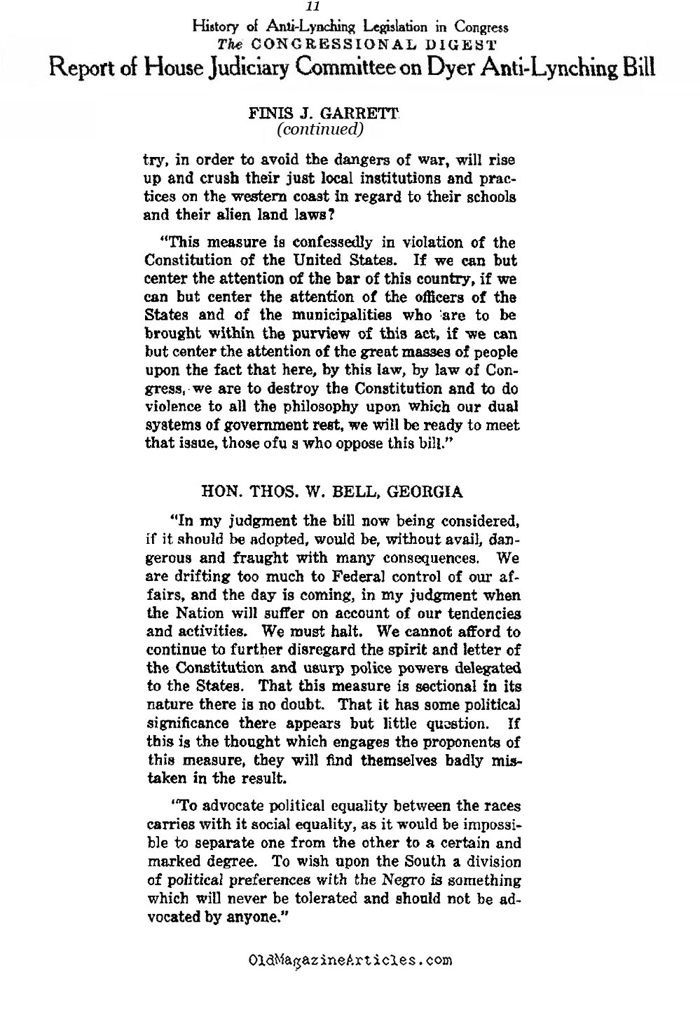 Anti-Lynching Law Debated in Congress (Congressional Digest, 1922)