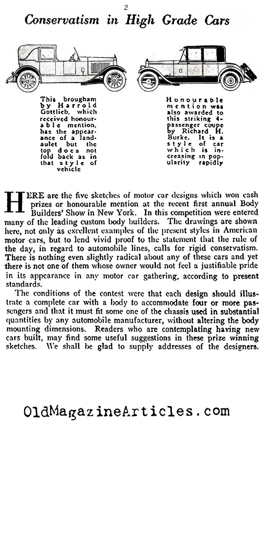 Car Design in 1922   (Vanity Fair Magazine, 1922)