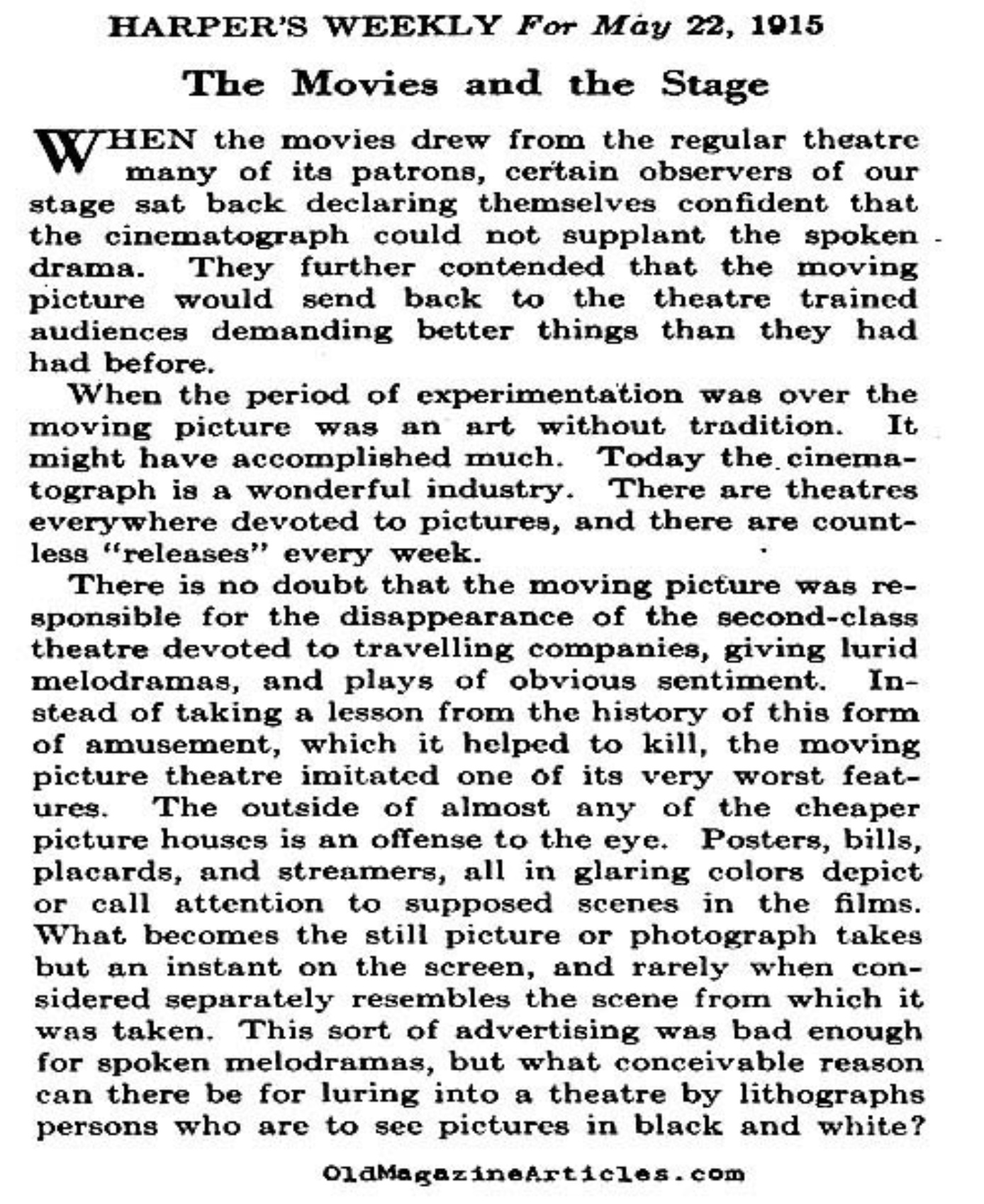 Stage Productions Must Compete With Movies   (Harper's Weekly, 1915)