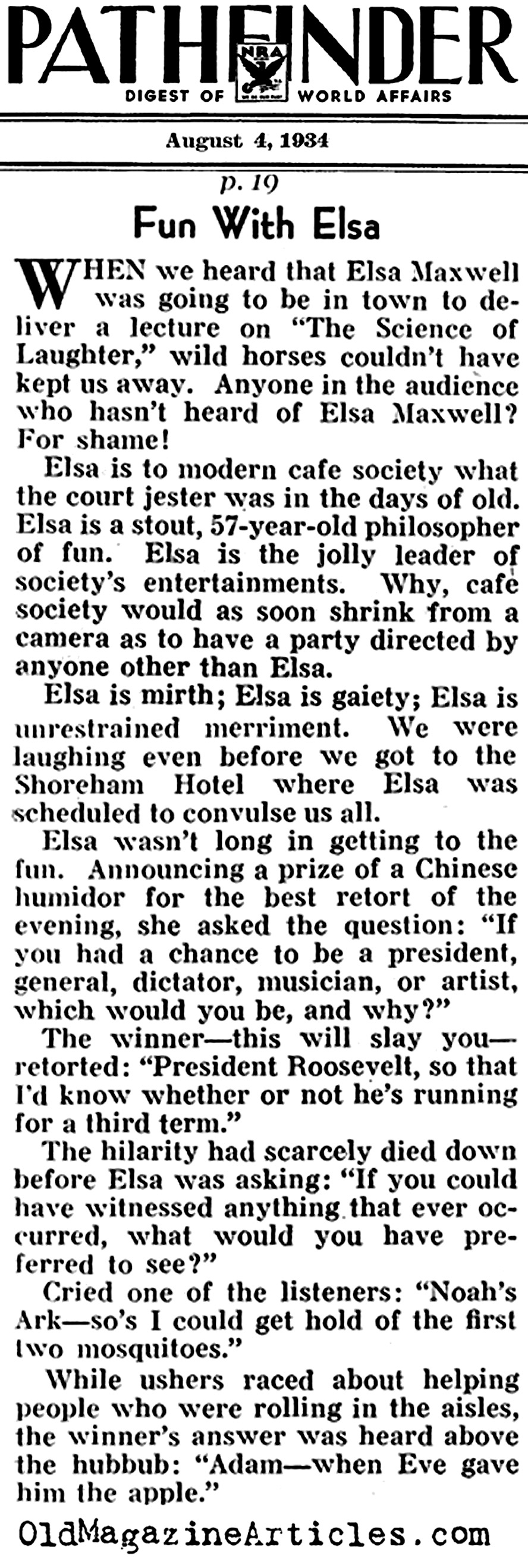 Elsa Maxwell: Life of the Party (Pathfinder Magazine, 1940)