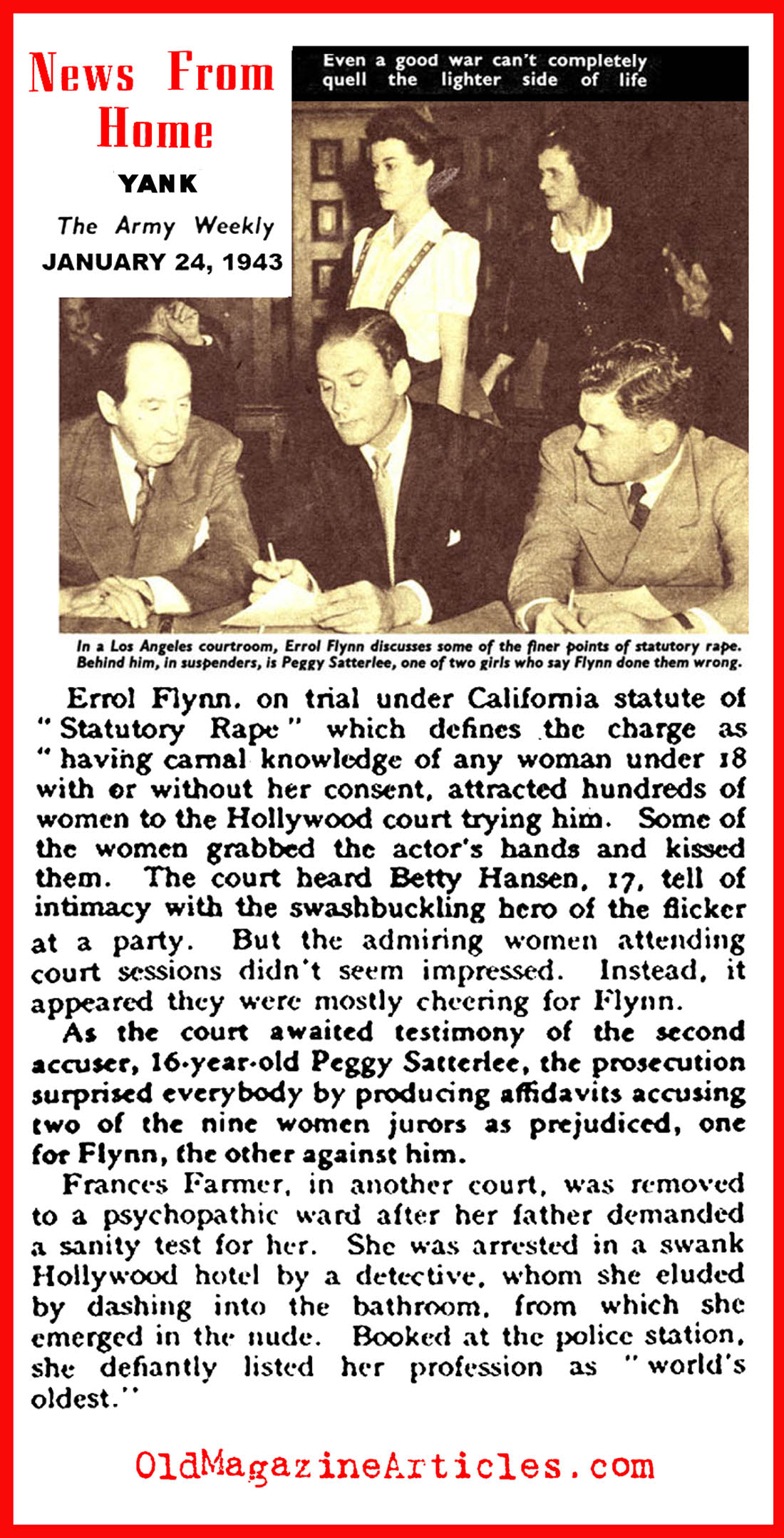 Errol Flynn on Trial (Yank Magazine, 1943)