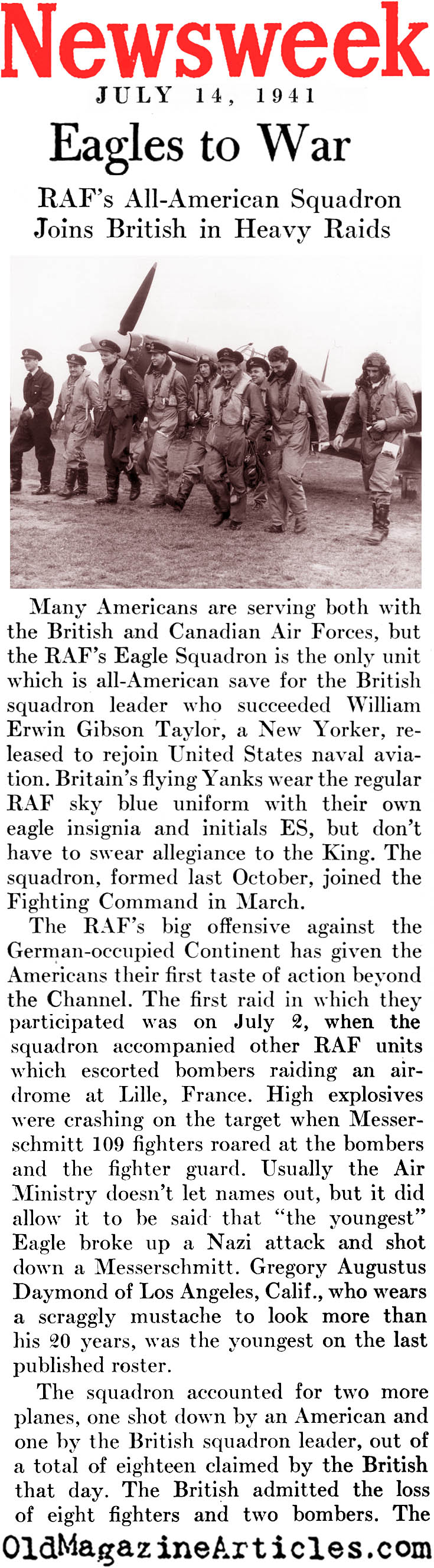Yank Pilots in the RAF (Newsweek Magazine, 1941)