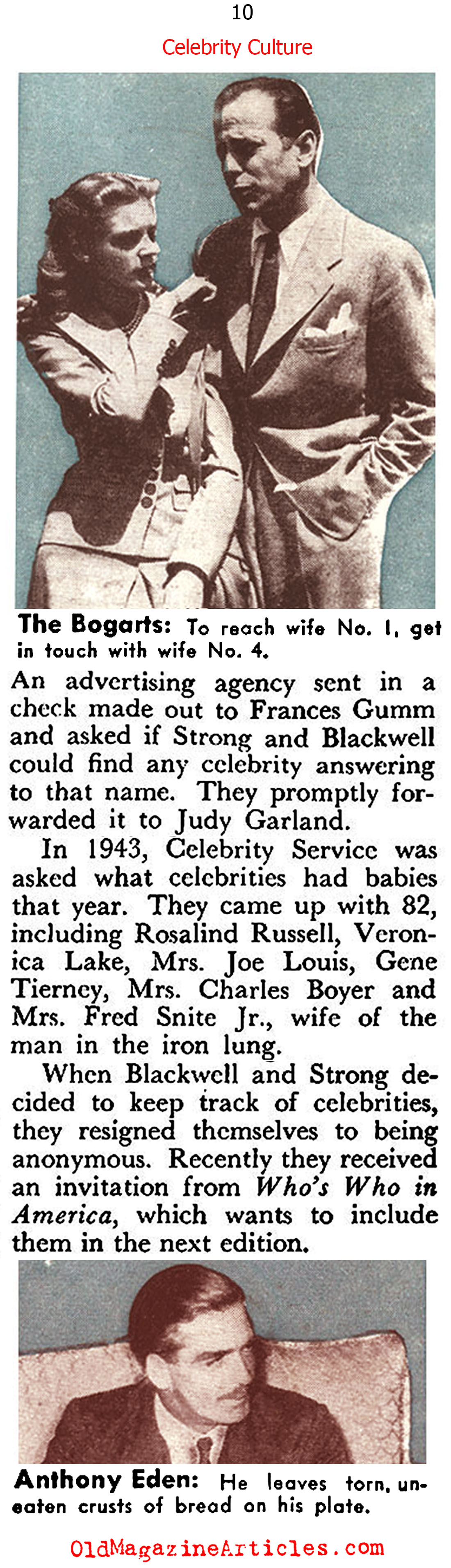 ''Celebrity Services'' (Pageant Magazine, 1945)