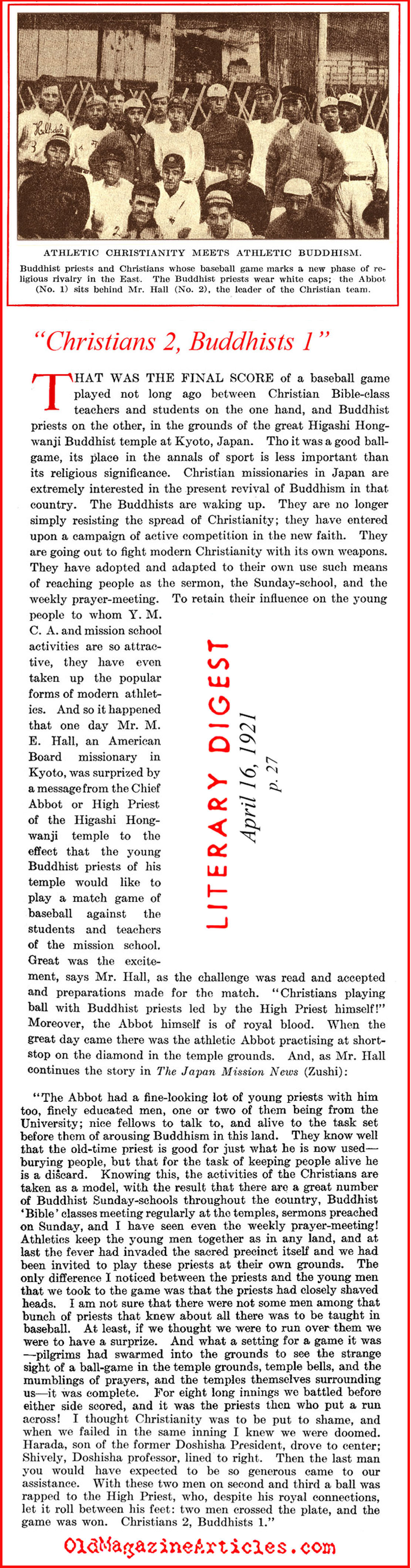 'Christians 2: Buddhists 1' (Literary Digest, 1921)