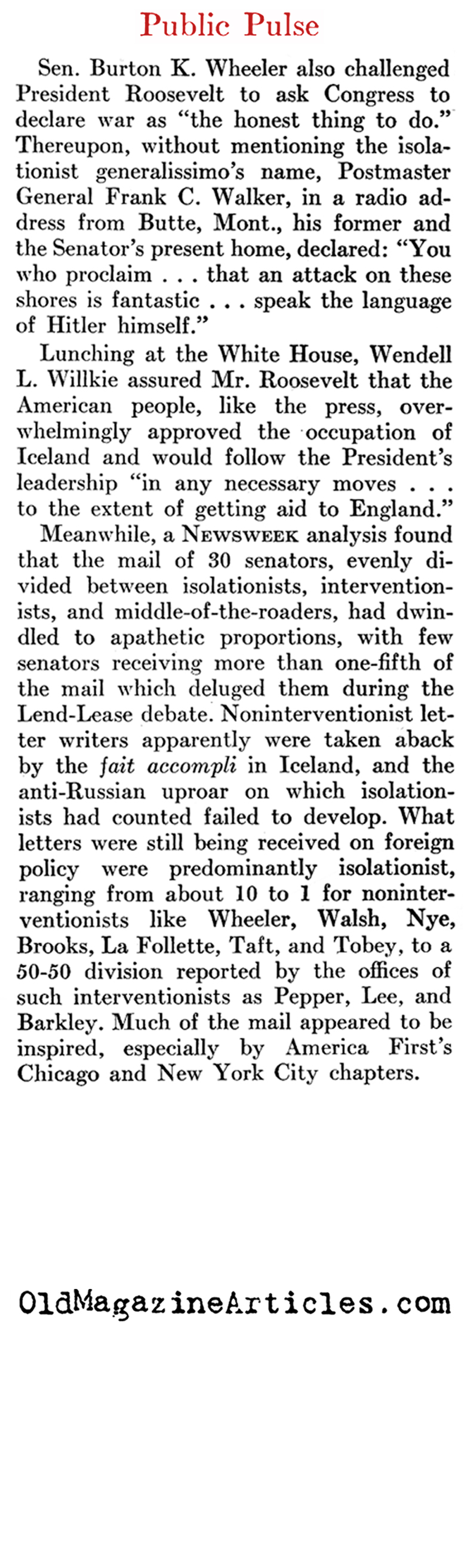 The War and Public Opinion (Newsweek Magazine, 1941)