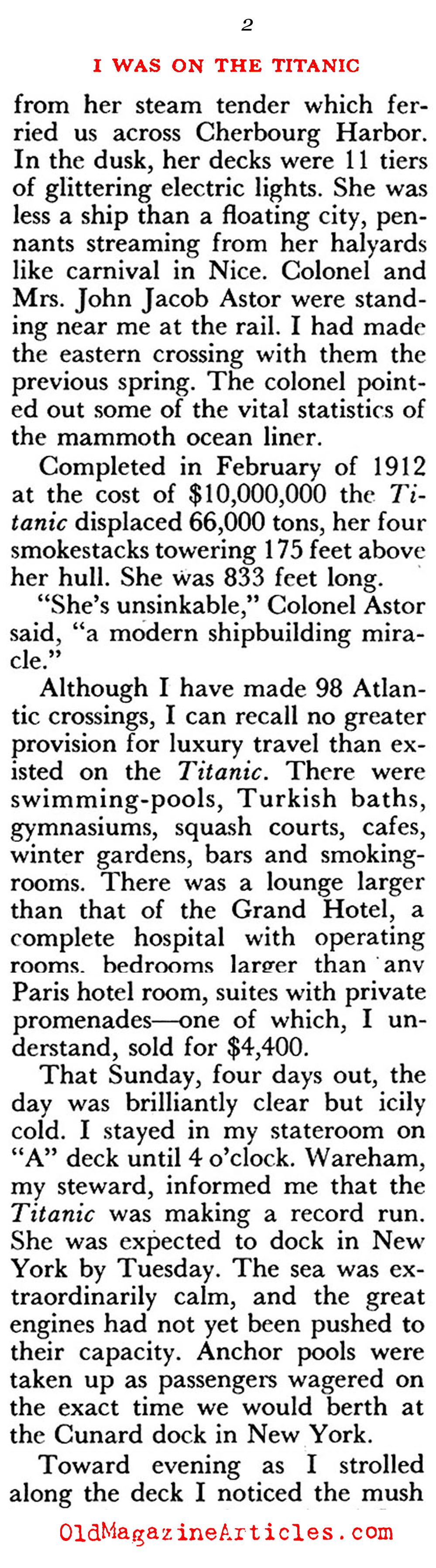 ''I Was On Board <em>Titanic''</em> (Pageant Magazine, 1953)