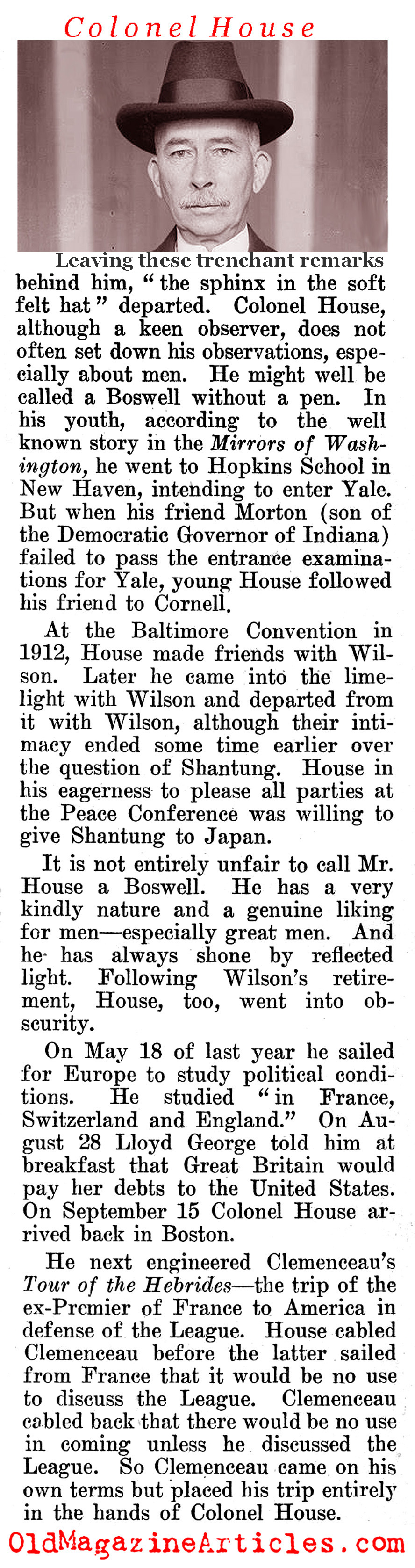 Colonel House: His Right Hand Man (Time Magazine, 1923)