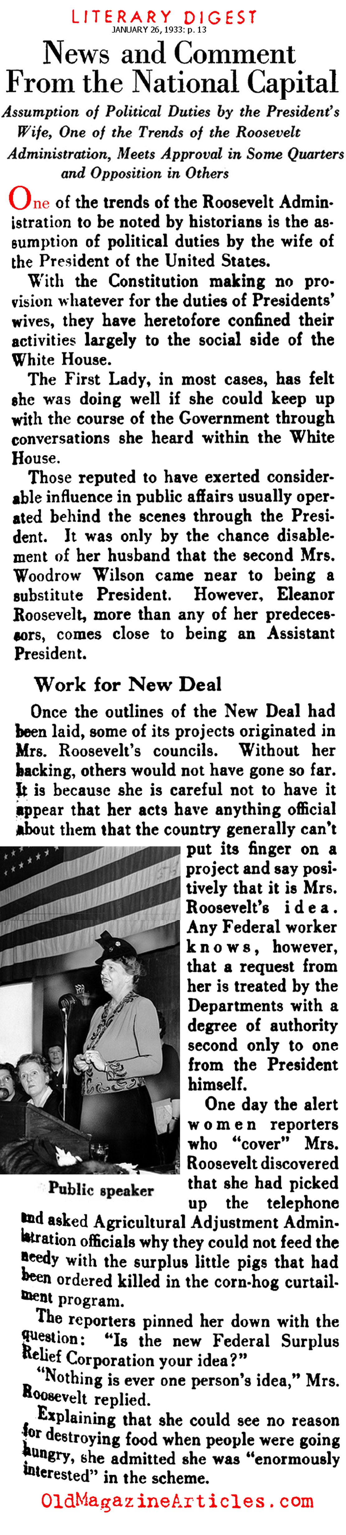 Eleanor Roosevelt Was a Very Different First Lady  (The Literary Digest, 1933)