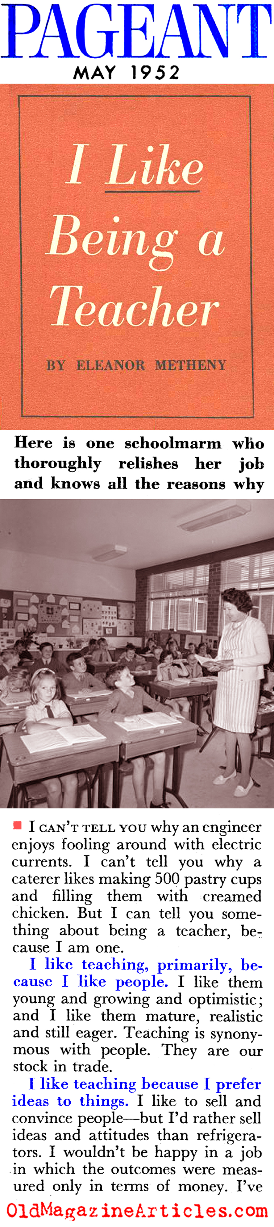 ''I Like Being a Teacher'' (Pageant Magazine, 1952)