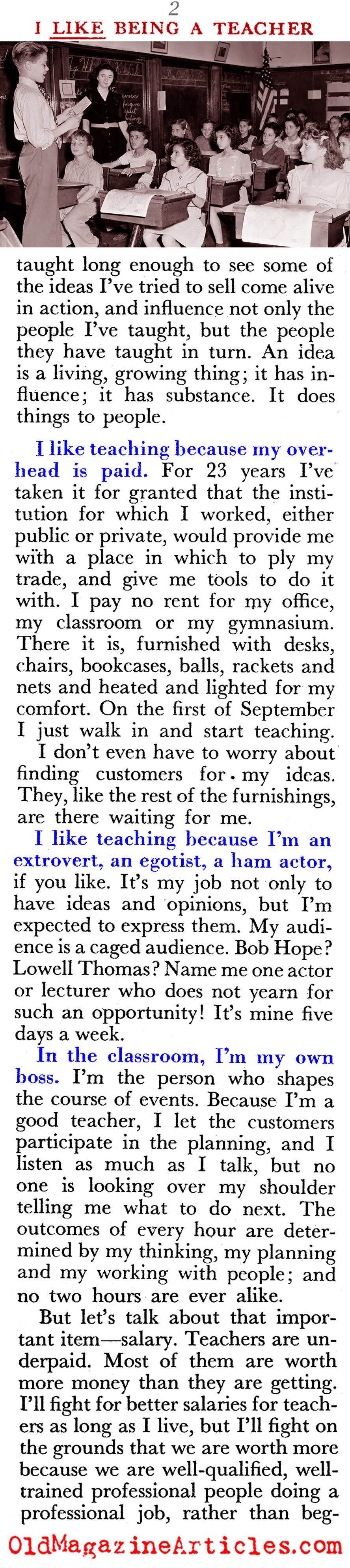 ''I Like Being a Teacher'' (Pageant Magazine, 1952)