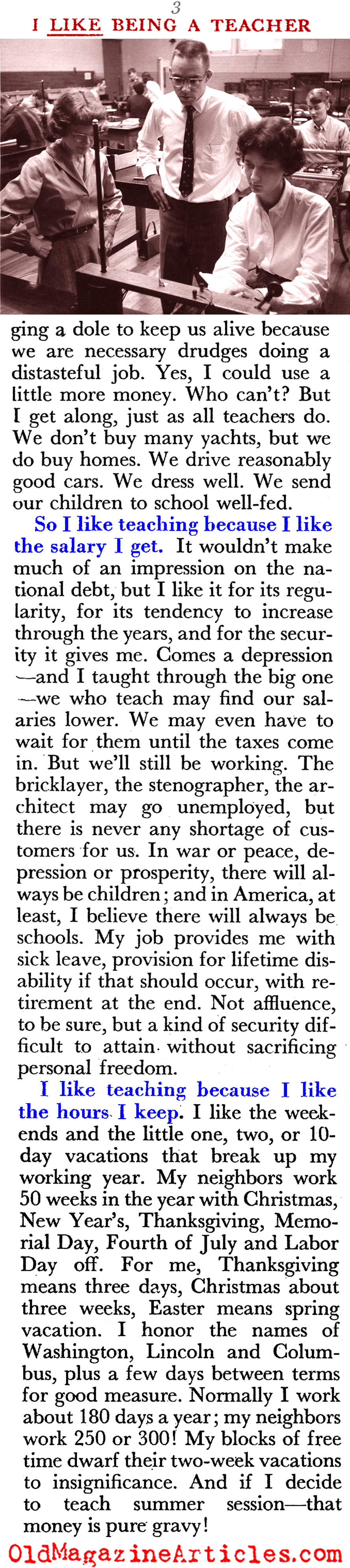 ''I Like Being a Teacher'' (Pageant Magazine, 1952)