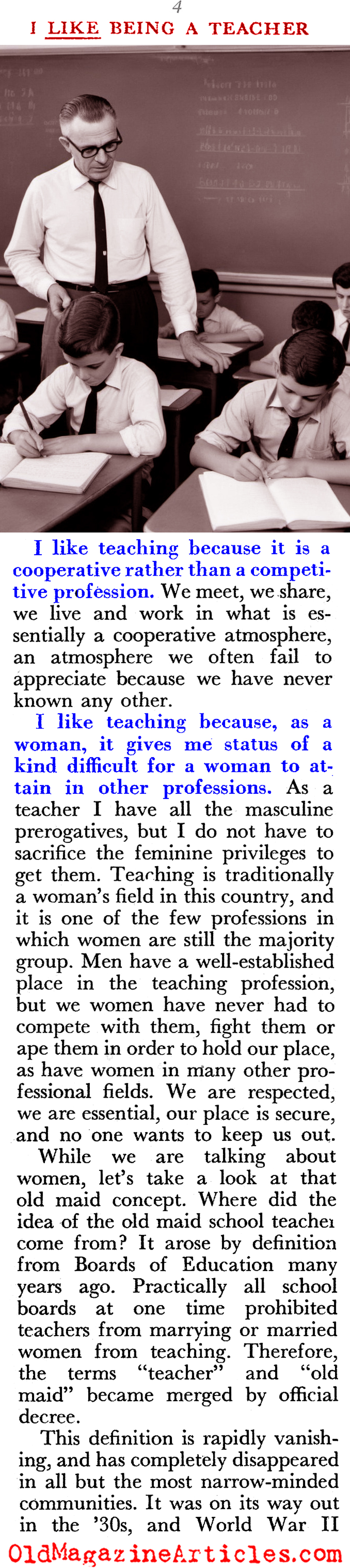 ''I Like Being a Teacher'' (Pageant Magazine, 1952)