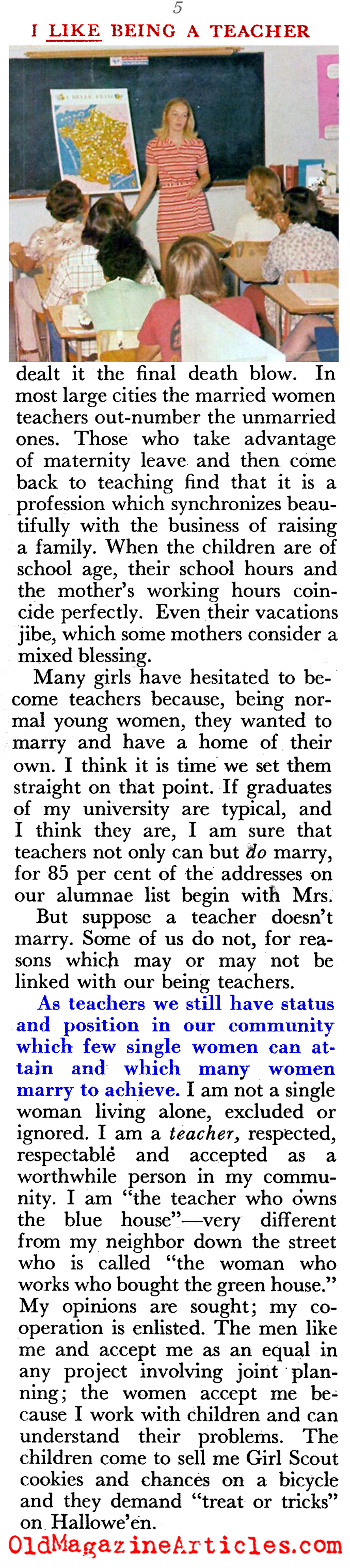 ''I Like Being a Teacher'' (Pageant Magazine, 1952)